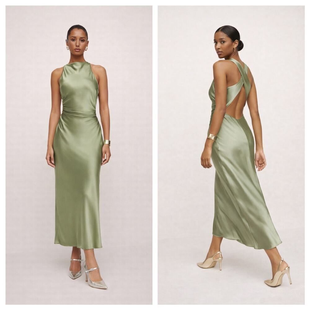 Reformation cassette silk dress Artichoke US10 - Picture 2 of 5
